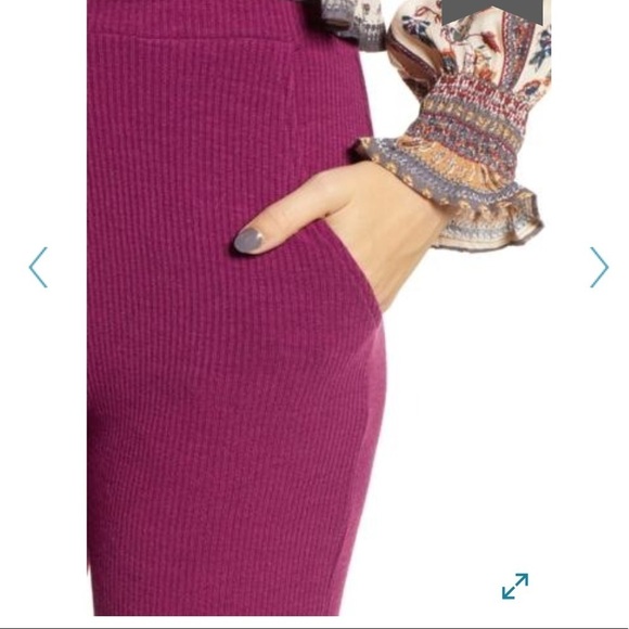 Angie | High Rise Ribbed Crop Magenta Pants - Picture 4 of 7